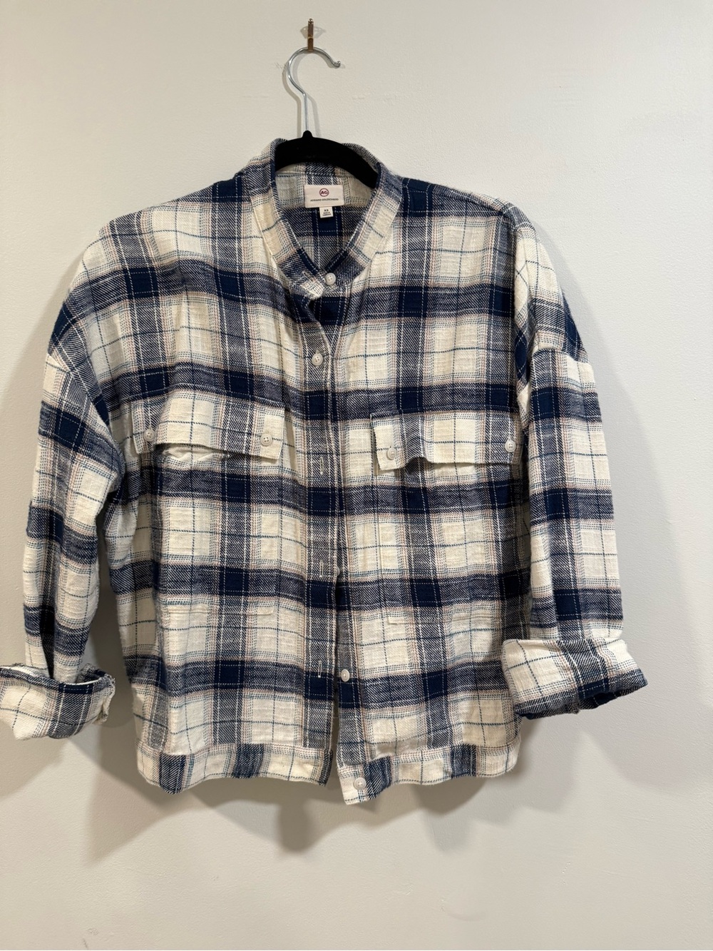 Ag Adriano Goldschmied Blue and Cream Plaid Button-Up Shirt